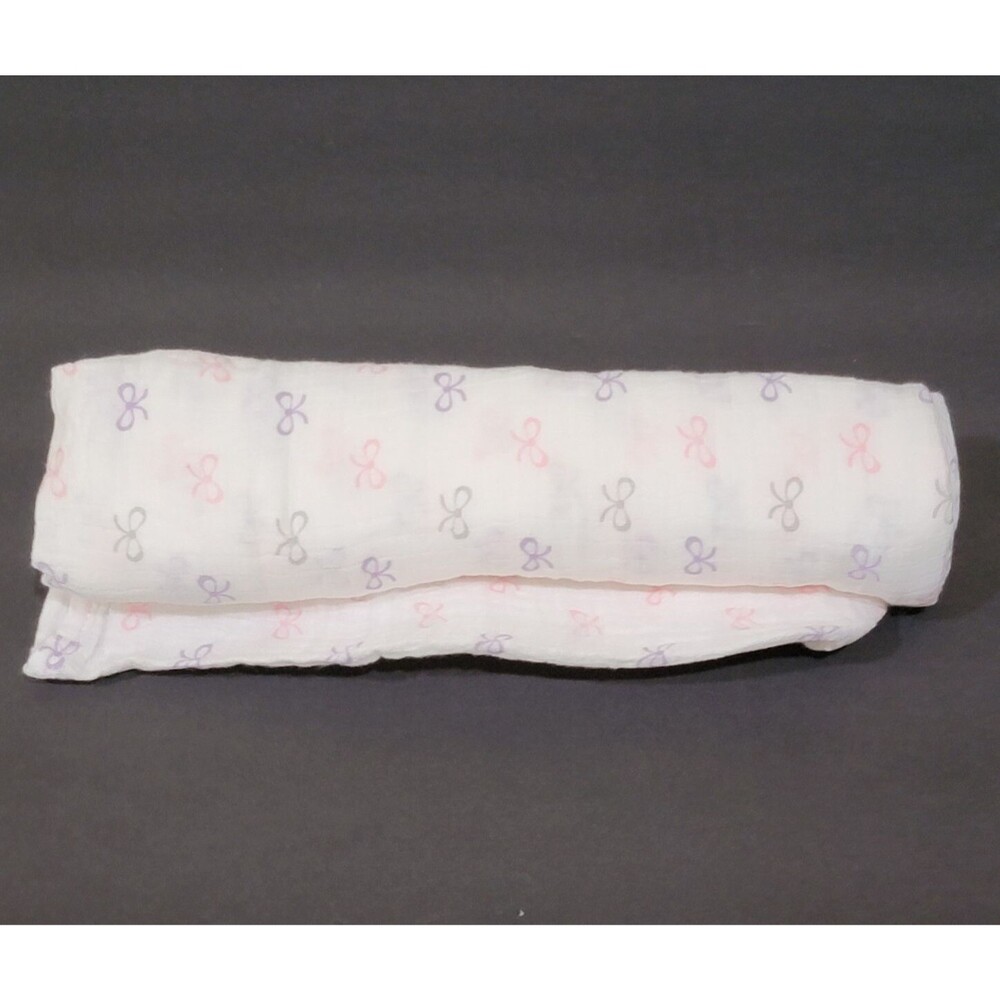 Aden & Anais Baby Blanket White Pink Purple and Gray Bows Muslin Cotton 2013 NEW